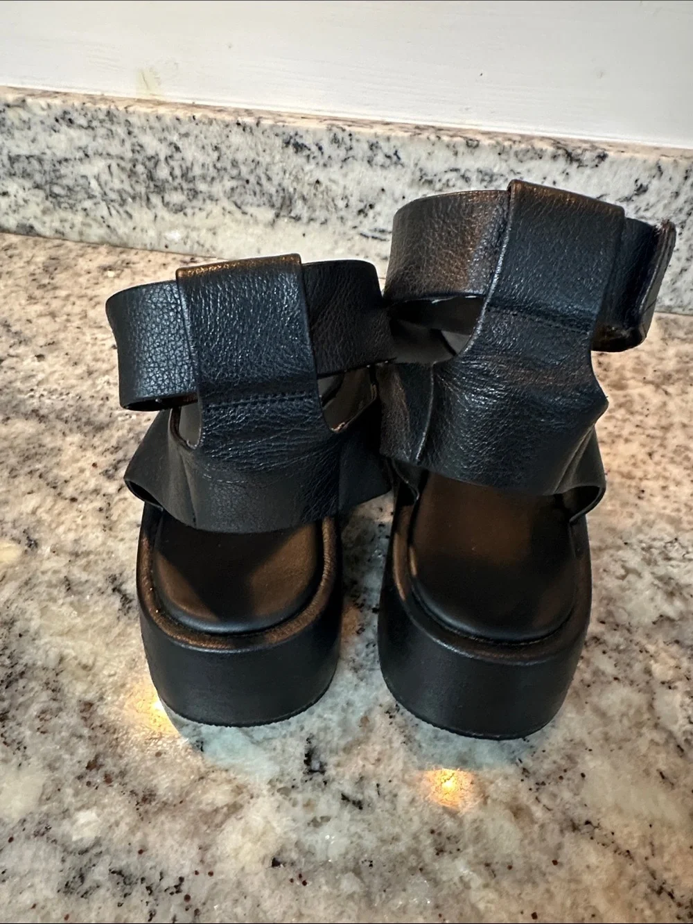 Anthropologie Black Platform Crisscross Ankle Strap Sandals - Women